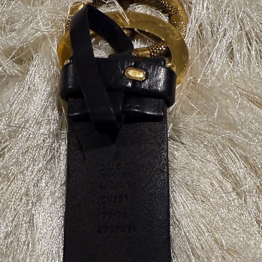 Black Leather Belt with Gold Buckle - Picture 5 of 8